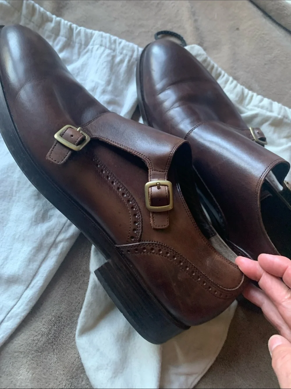Cole Haan Brown Leather Double Monk Strap Oxfords